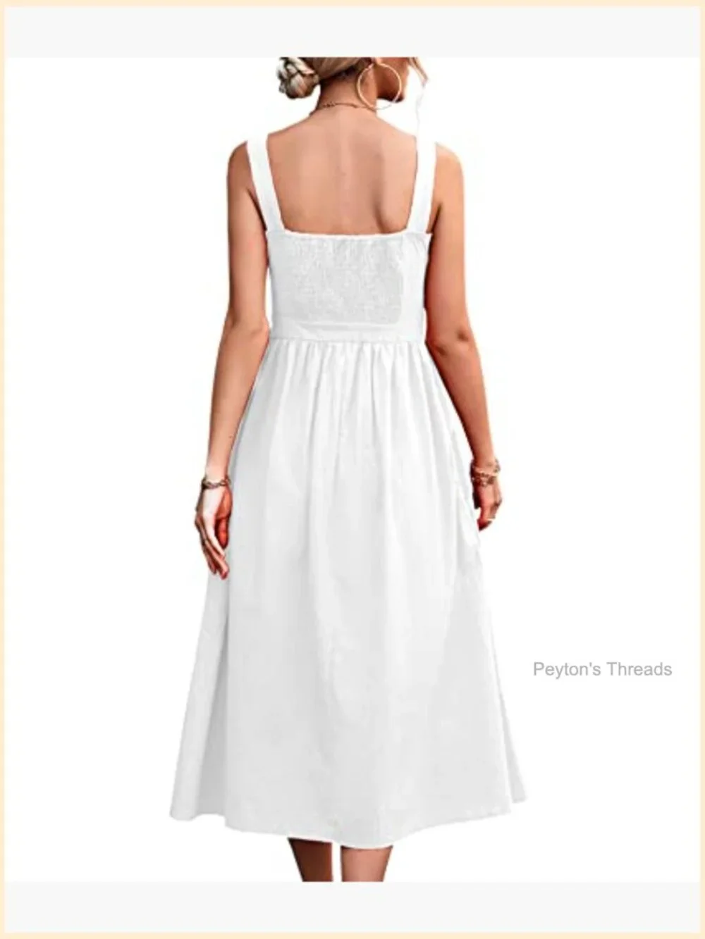 Square Collar Sleeveless Pleated A-Line Midi Dress Backless - Picture 3 of 6